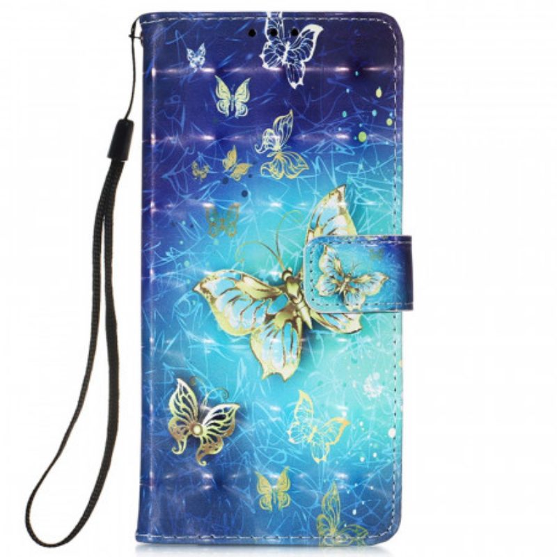 Folio-hoesje voor Samsung Galaxy S22 Ultra 5G Gouden Vlinders Lanyard