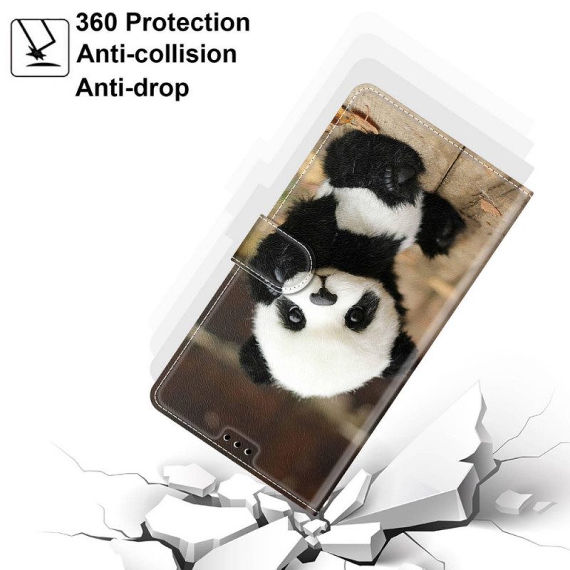 Folio-hoesje voor Samsung Galaxy S22 Ultra 5G Met Ketting Speel Kleine Panda Met Riem