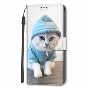 Folio-hoesje voor Samsung Galaxy S22 Ultra 5G Met Ketting String Cat Fan