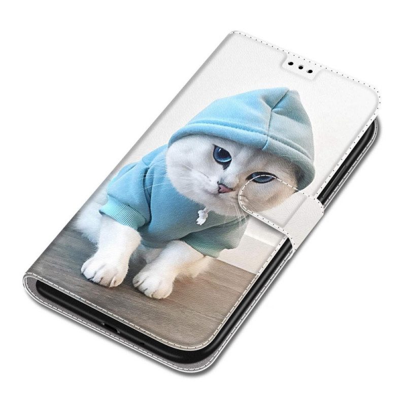 Folio-hoesje voor Samsung Galaxy S22 Ultra 5G Met Ketting String Cat Fan