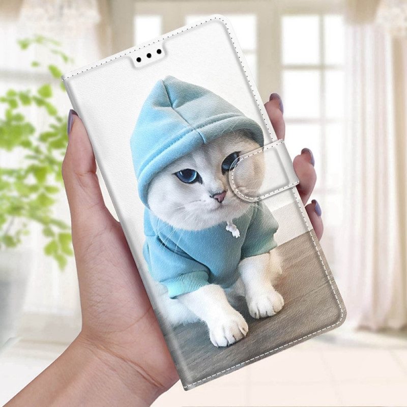 Folio-hoesje voor Samsung Galaxy S22 Ultra 5G Met Ketting String Cat Fan