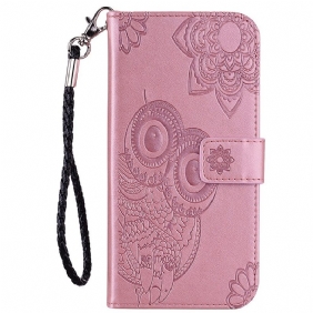 Folio-hoesje voor Samsung Galaxy S22 Ultra 5G Uil Mandala En Lanyard