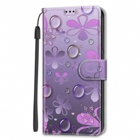 Folio-hoesje voor Samsung Galaxy S22 Ultra 5G Waterdruppels Met Lanyard