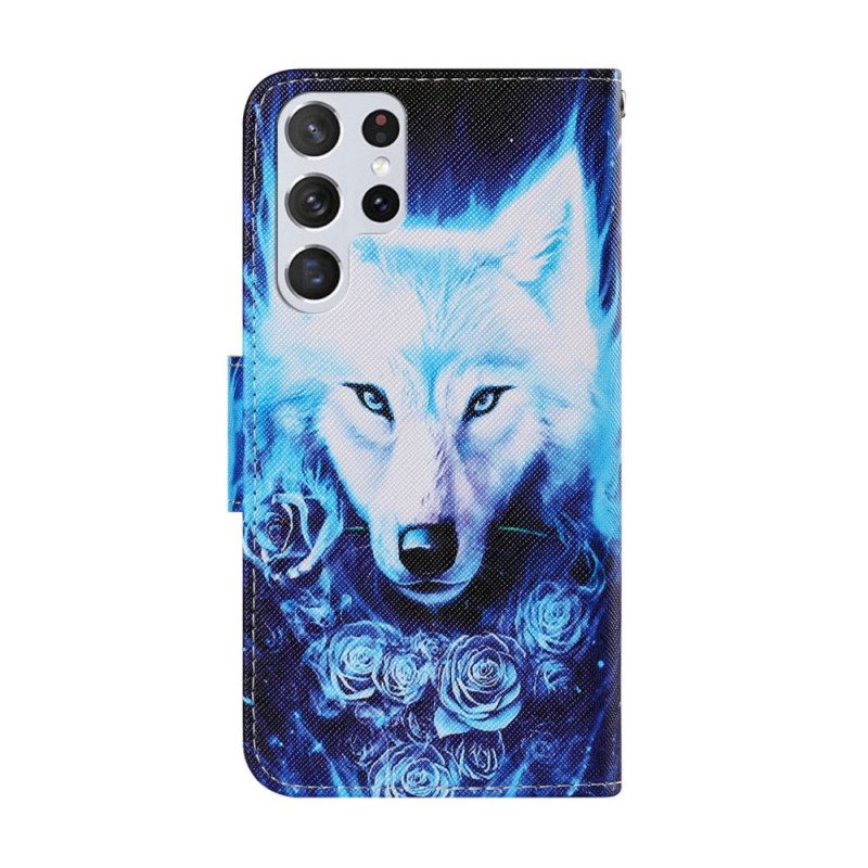 Folio-hoesje voor Samsung Galaxy S22 Ultra 5G Witte Wolf