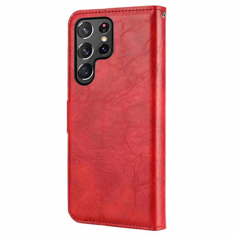 Hoesje Flip Case voor Samsung Galaxy S22 Ultra 5G Afneembare Vintage Stijl