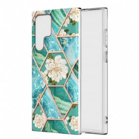 Hoesje voor Samsung Galaxy S22 Ultra 5G Gemarmerde Bloemen