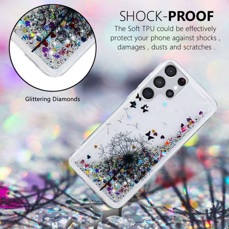 Hoesje voor Samsung Galaxy S22 Ultra 5G Glitter Paardebloemen