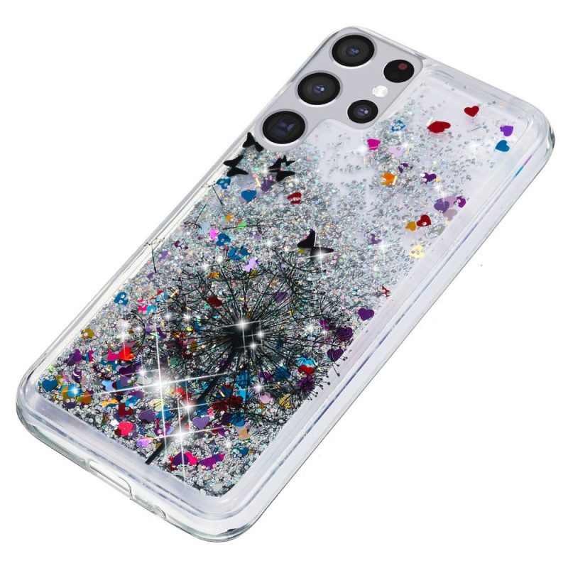 Hoesje voor Samsung Galaxy S22 Ultra 5G Glitter Paardebloemen