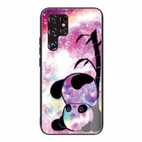 Hoesje voor Samsung Galaxy S22 Ultra 5G Panda En Bamboe Gehard Glas