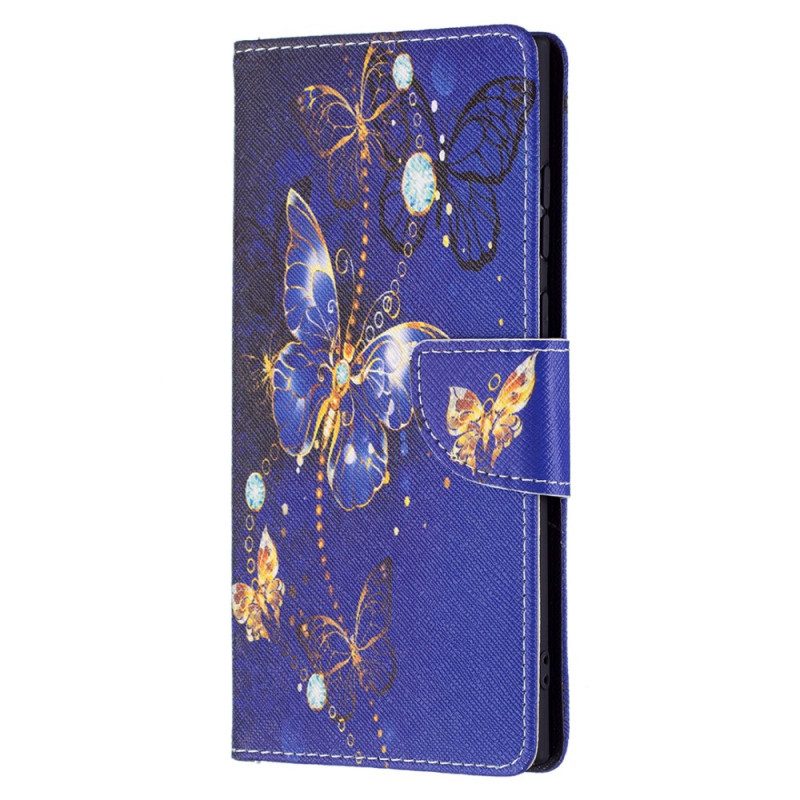 Leren Hoesje voor Samsung Galaxy S22 Ultra 5G Gouden Vlinders