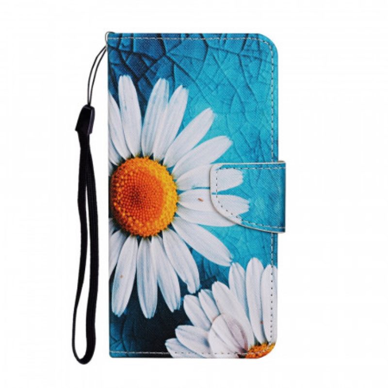 Leren Hoesje voor Samsung Galaxy S22 Ultra 5G Met Ketting String Madeliefjes