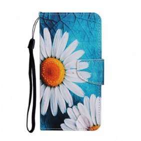 Leren Hoesje voor Samsung Galaxy S22 Ultra 5G Met Ketting String Madeliefjes