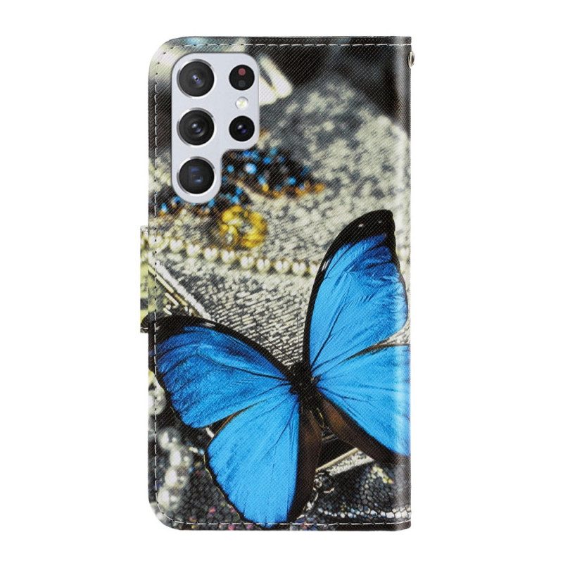 Leren Hoesje voor Samsung Galaxy S22 Ultra 5G Met Ketting Vlinderbandvariaties