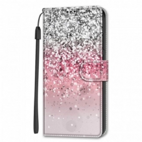 Leren Hoesje voor Samsung Galaxy S22 Ultra 5G Pailletten Met Bandje