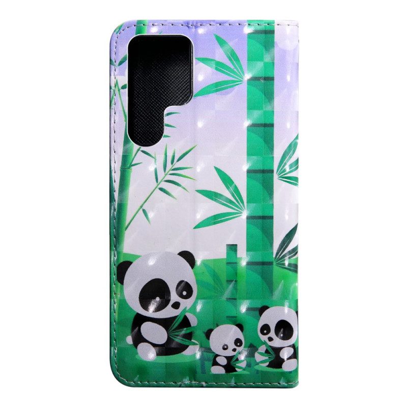 Leren Hoesje voor Samsung Galaxy S22 Ultra 5G Panda-familie