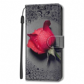 Leren Hoesje voor Samsung Galaxy S22 Ultra 5G Rozen Met Lanyard