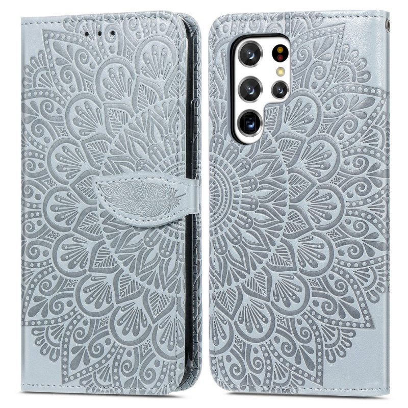 Leren Hoesje voor Samsung Galaxy S22 Ultra 5G Stammen Bladeren