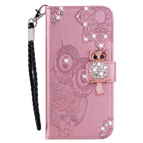 Leren Hoesje voor Samsung Galaxy S22 Ultra 5G Uil Mandala En Charme