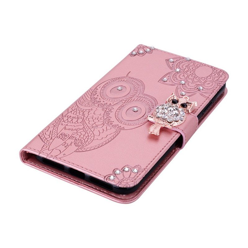 Leren Hoesje voor Samsung Galaxy S22 Ultra 5G Uil Mandala En Charme