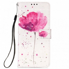 Telefoonhoesje Leren Hoesje voor Samsung Galaxy S22 Ultra 5G Aquarel Papaver