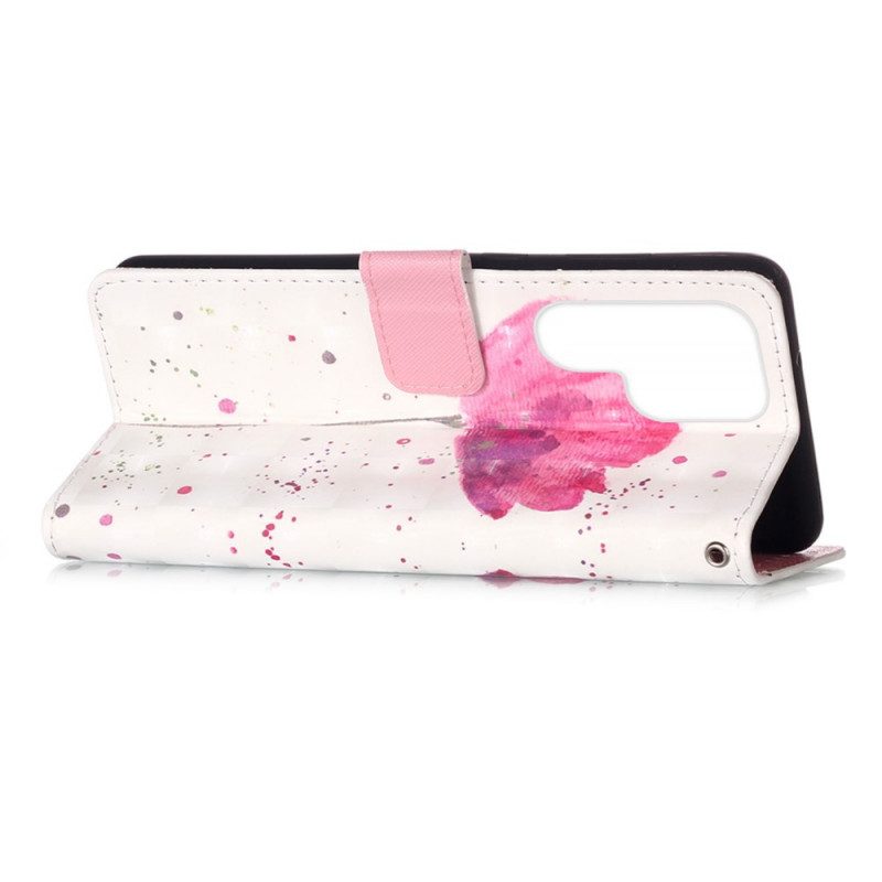 Telefoonhoesje Leren Hoesje voor Samsung Galaxy S22 Ultra 5G Aquarel Papaver