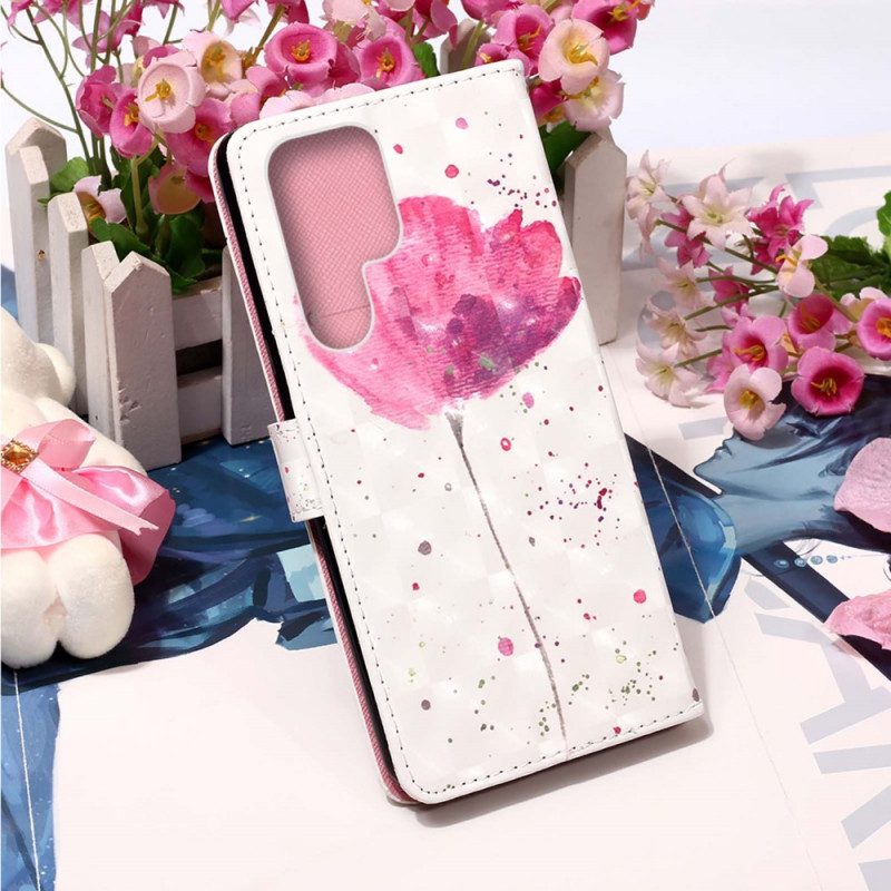 Telefoonhoesje Leren Hoesje voor Samsung Galaxy S22 Ultra 5G Aquarel Papaver