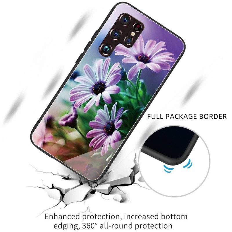 Telefoonhoesje voor Samsung Galaxy S22 Ultra 5G Gehard Glas Realistische Bloemen