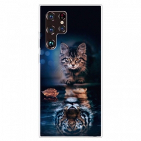 Telefoonhoesje voor Samsung Galaxy S22 Ultra 5G Reflectie Van De Kat