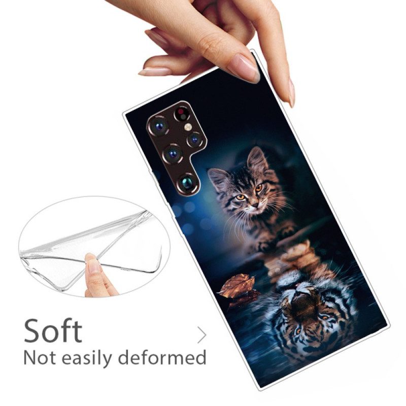 Telefoonhoesje voor Samsung Galaxy S22 Ultra 5G Reflectie Van De Kat