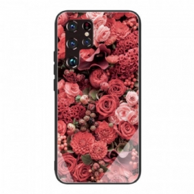 Telefoonhoesje voor Samsung Galaxy S22 Ultra 5G Rose Bloemen Gehard Glas