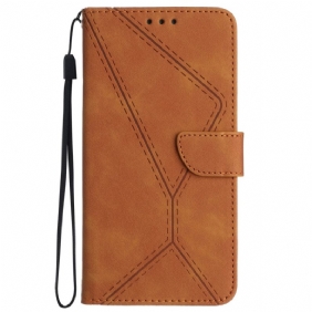 Flip Case Leren Sony Xperia 1 Vi Lijnen En Gestippelde Bandjes