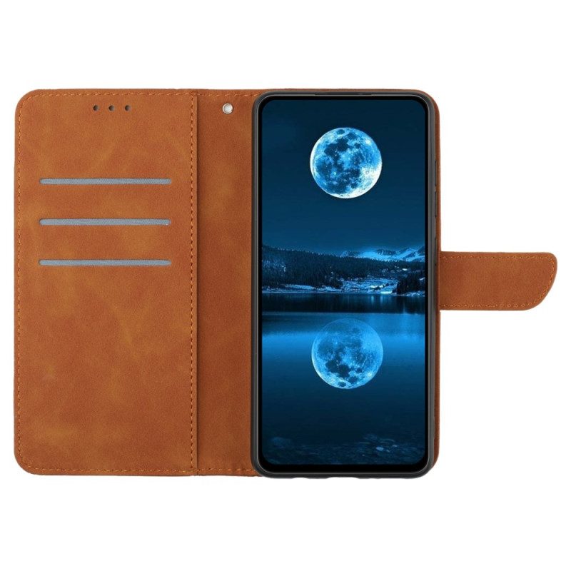 Flip Case Leren Sony Xperia 1 Vi Lijnen En Gestippelde Bandjes