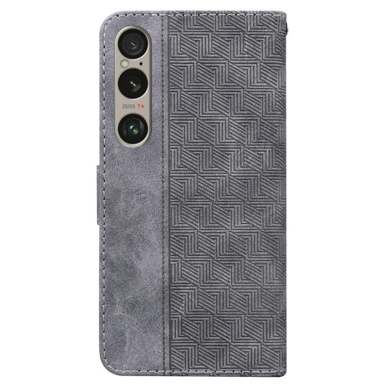 Leren Hoesje Sony Xperia 1 Vi Geweven Patroon Met Bandjes