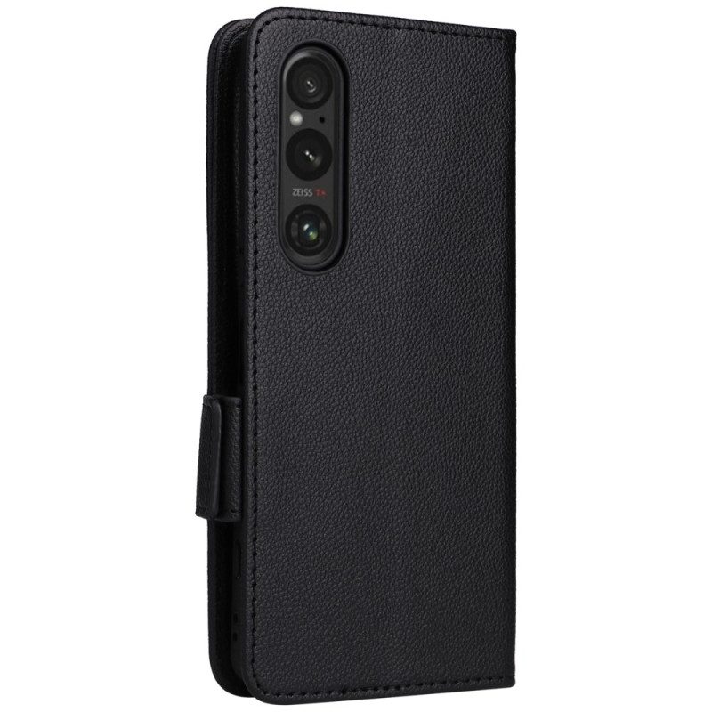 Leren Hoesje Sony Xperia 1 Vi Litchi Kunstleer Met Riem