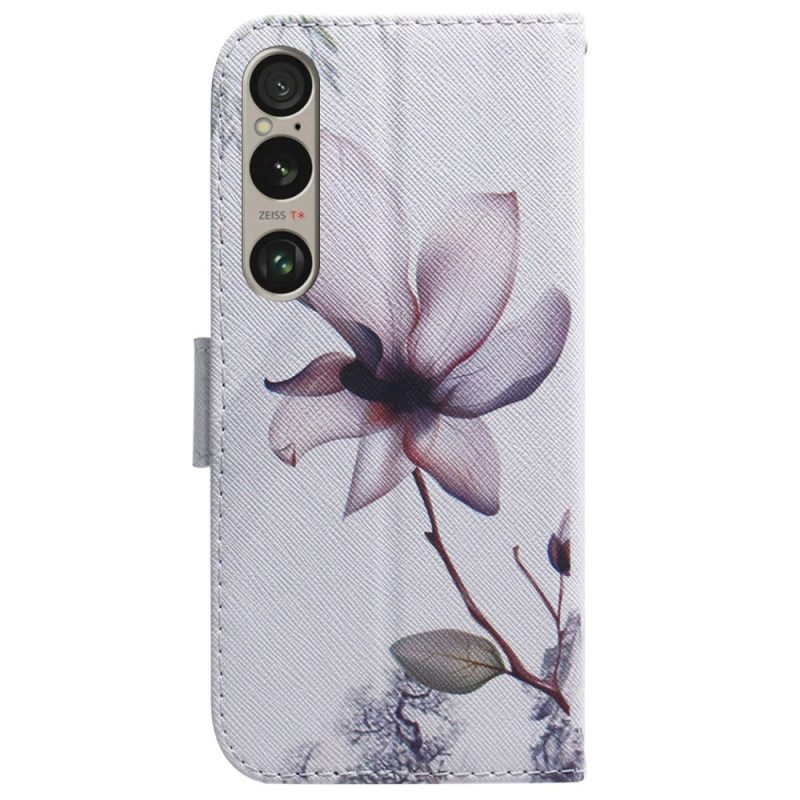 Leren Hoesje Sony Xperia 1 Vi Roze Bloem Bescherming Hoesje