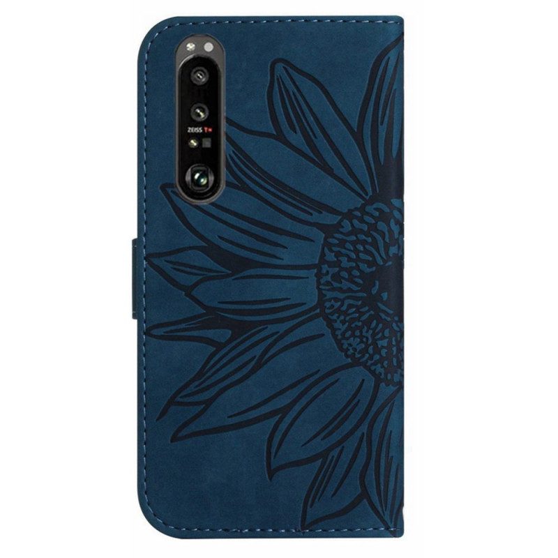 Leren Hoesje Sony Xperia 1 Vi Zonnebloemprint Met Riempje