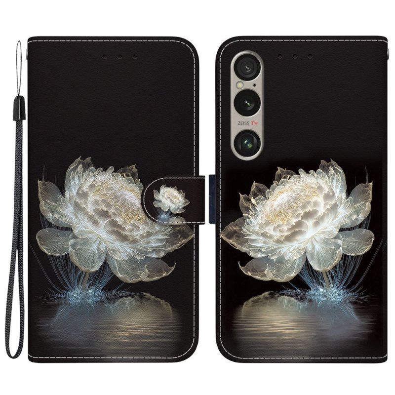 Leren Hoesje Voor Sony Xperia 1 Vi Kristallen Pioen Met Riem