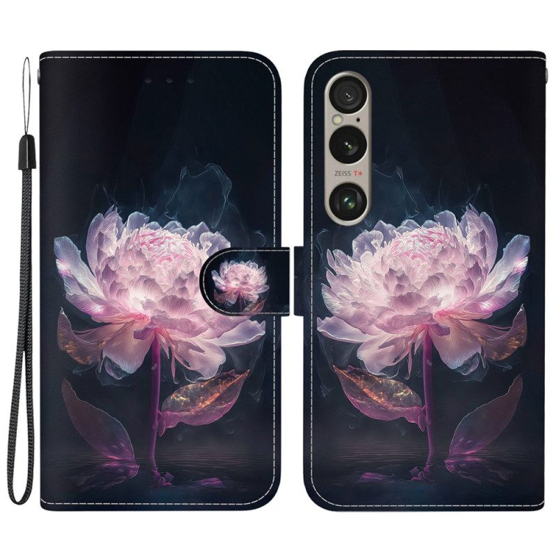 Leren Hoesje Voor Sony Xperia 1 Vi Paarse Pioen