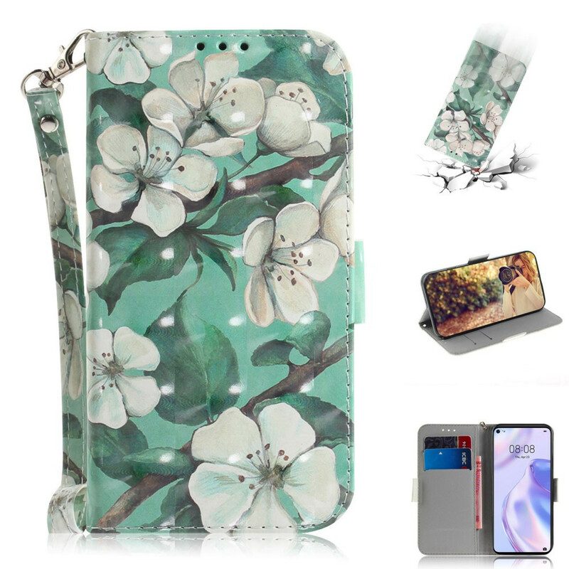 Flip Case voor Huawei P40 Lite 5G Met Ketting Riem Bloem Boom