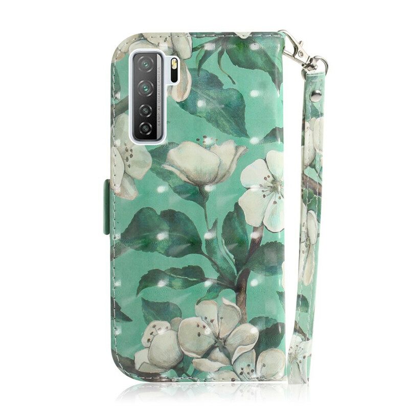 Flip Case voor Huawei P40 Lite 5G Met Ketting Riem Bloem Boom