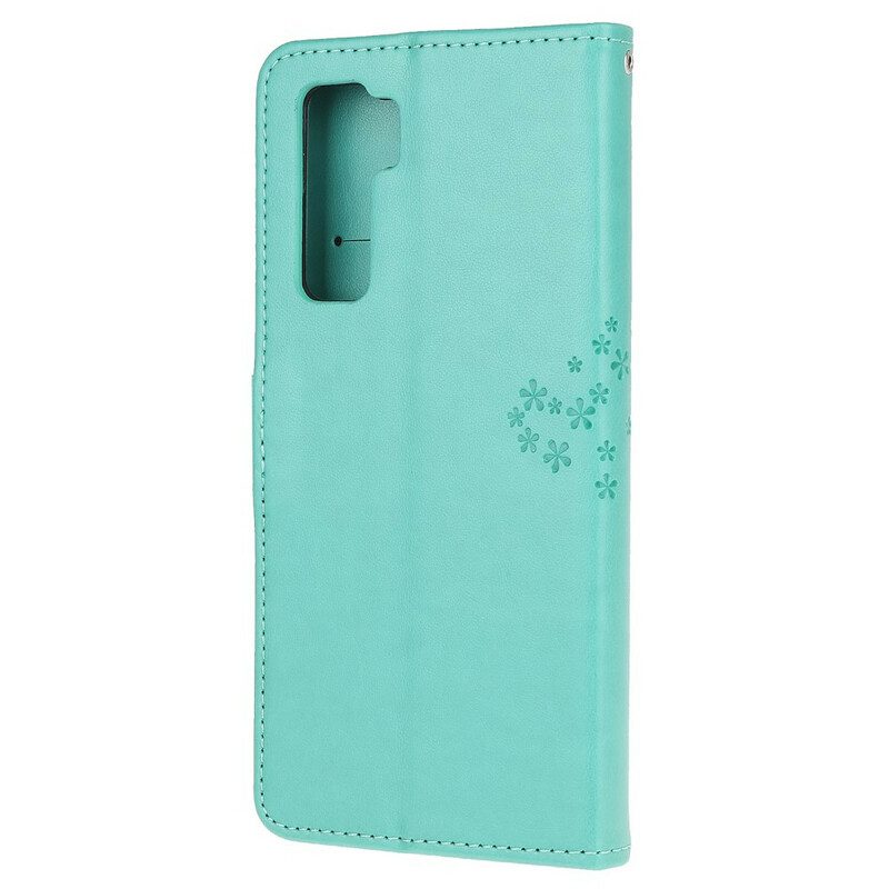 Folio-hoesje voor Huawei P40 Lite 5G Met Ketting String Boom En Uilen