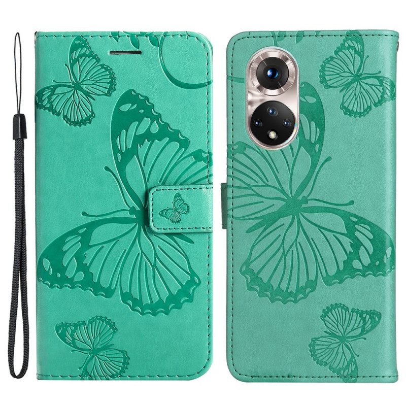 Flip Case voor Huawei Nova 9 Met Ketting Gigantische Riemvlinders