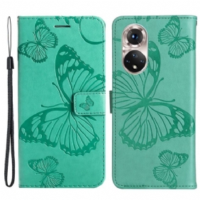 Flip Case voor Huawei Nova 9 Met Ketting Gigantische Riemvlinders