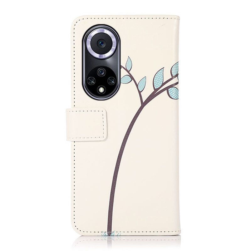 Leren Hoesje voor Huawei Nova 9 Paar Uilen Op De Boom