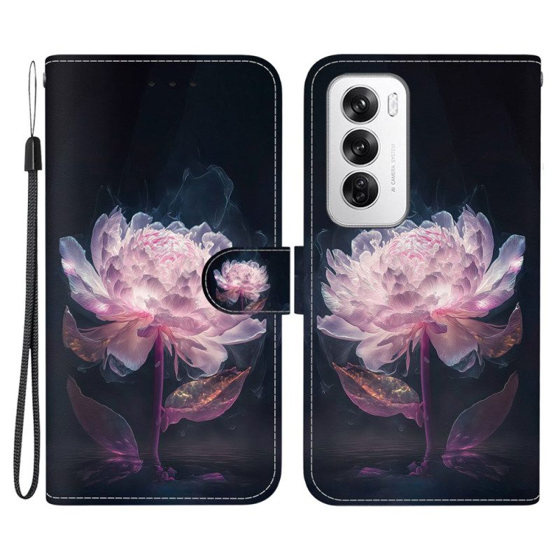 Folio-hoesje Oppo Reno 12 5g Telefoonhoesje Paarse Pioen Met Riem