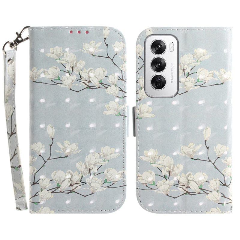 Leren Hoesje Oppo Reno 12 5g Gestreepte Magnolia's