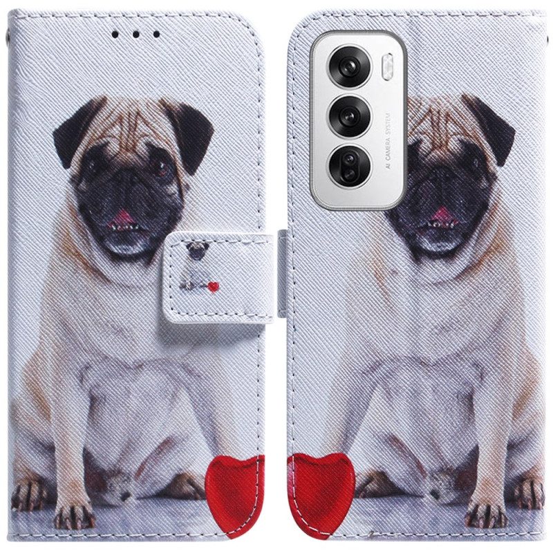 Leren Hoesje Oppo Reno 12 5g Mopshond Bescherming Hoesje