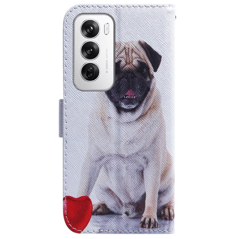 Leren Hoesje Oppo Reno 12 5g Mopshond Bescherming Hoesje