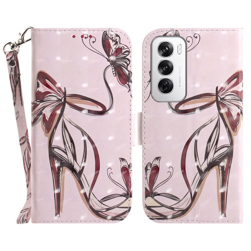 Leren Hoesje Oppo Reno 12 5g Pomp Met Bandjes Bescherming Hoesje