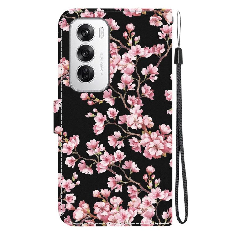 Leren Hoesje Oppo Reno 12 5g Pruimenbloesems Met Riempje